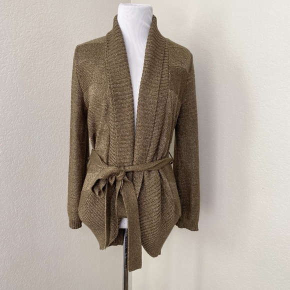 The Limited Sweater Cardigan Size Small Brown Bronze Shimmer Belted - Picture 1 of 4